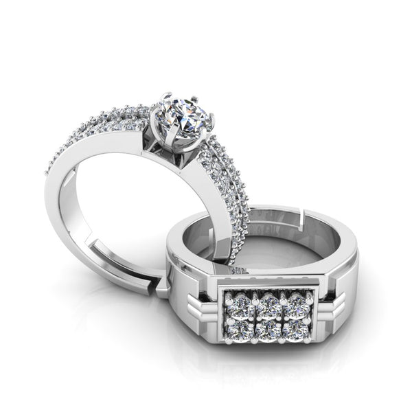 Pure 925 Silver Triple Lair Solitaire Hip Hop Couple's Ring