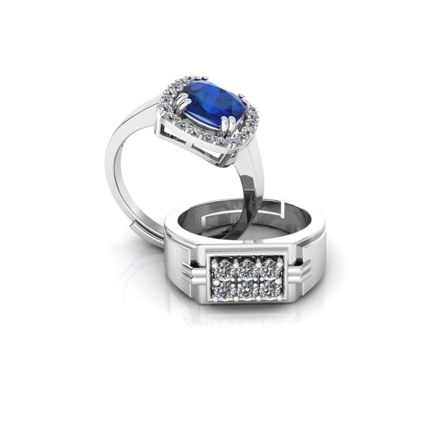 Pure 925 Silver Blue Sapphire Hip Hop Couple's Special Ring