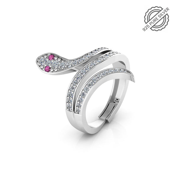 Pure 925 Silver Moon eye Snake Wrap Ring for Ladies