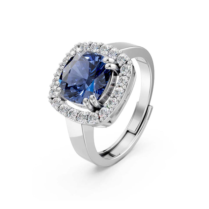 Pure 925 Silver Blue Stone Sapphire engagement Ring for Girls 
