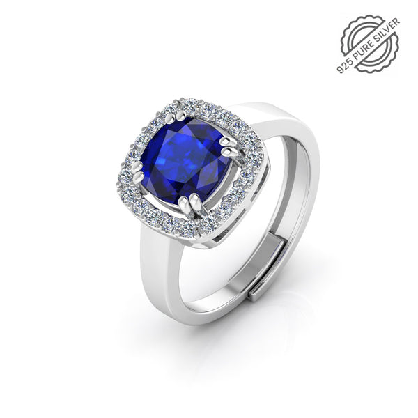 Pure 925 Silver Blue Stone Sapphire engagement Ring for Girls