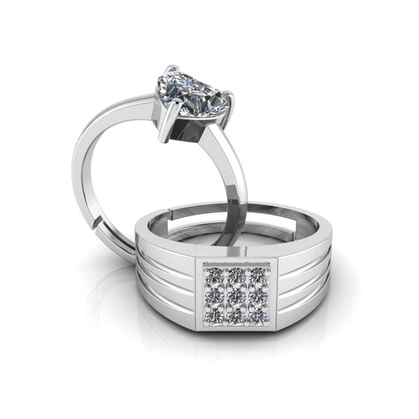 Pure 925 Silver Special Cluster Heart Special Couple's Ring