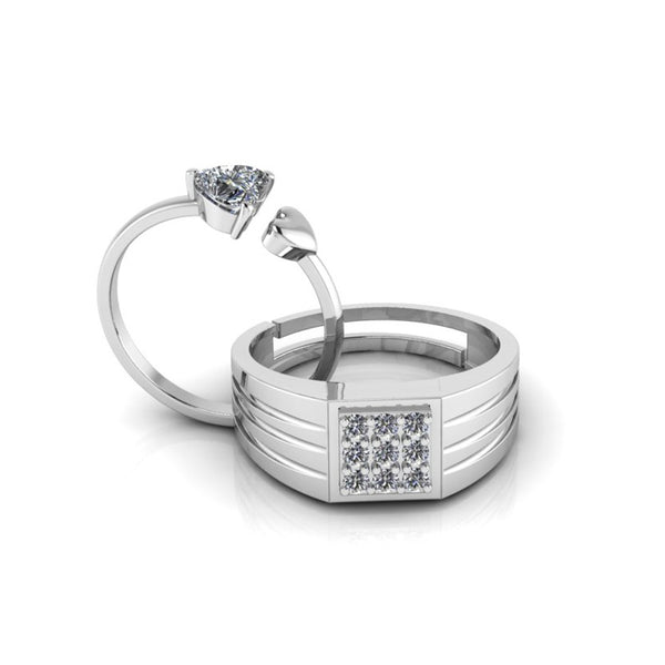Pure 925 Silver Special Cluster Double Heart Couple's Ring