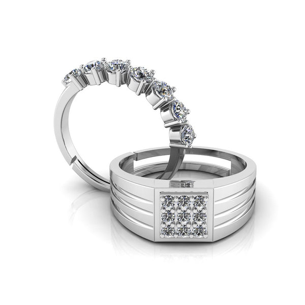 Pure 925 Silver Cluster studded minimal  Couple's Ring