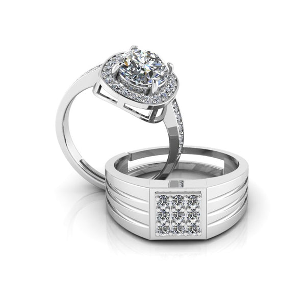 Pure 925 Silver Special Cluster Queens Couple's Ring