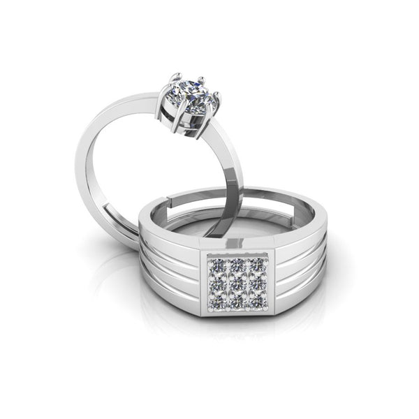 Pure 925 Silver Cluster Solitaire Special Couples Ring