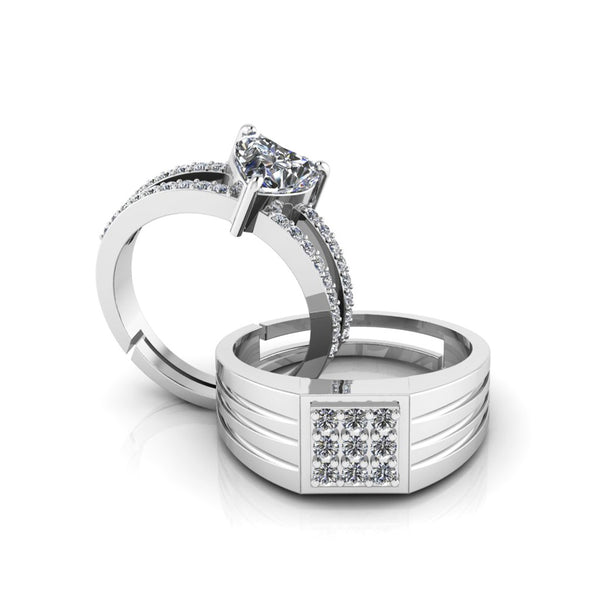 Pure 925 Silver Special Cluster Heart Shape Royal Couples Ring