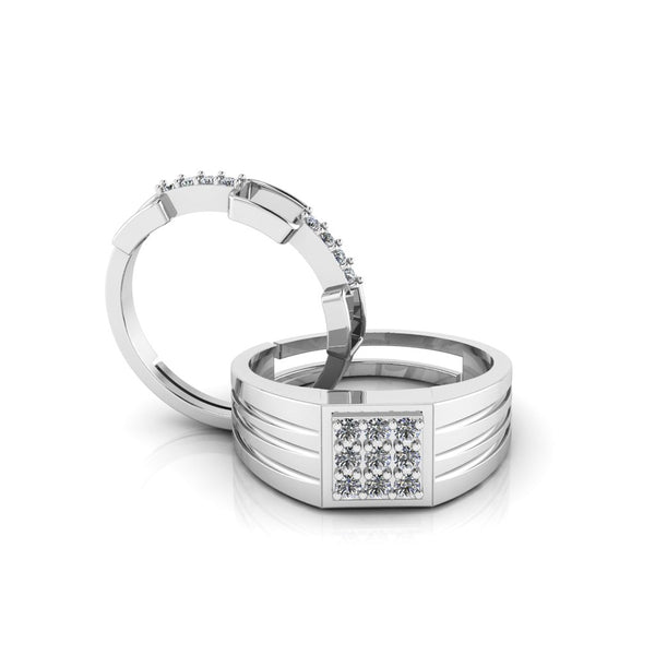 Pure 925 Silver Special Cluster minimal zircon Couples Ring