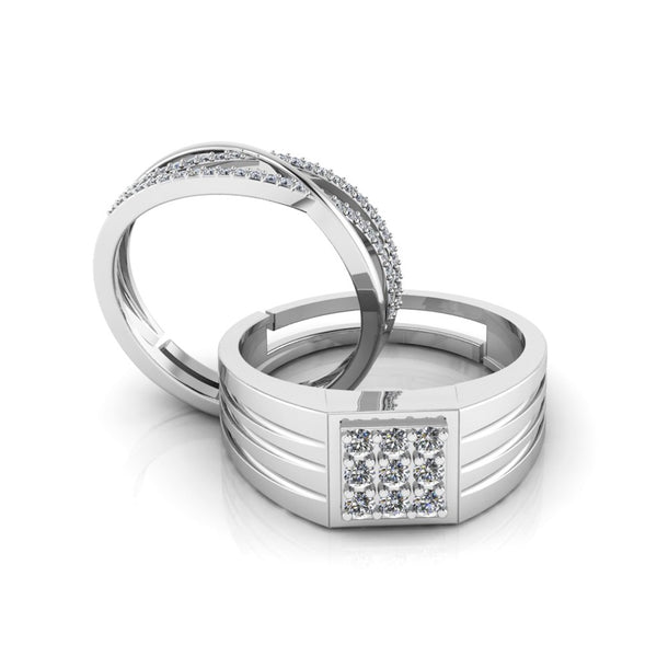 Pure 925 Silver Special Cluster Studded three line Couples Ring