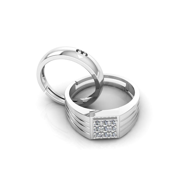 Pure 925 Silver Special Cluster Crystal heart Couples Ring