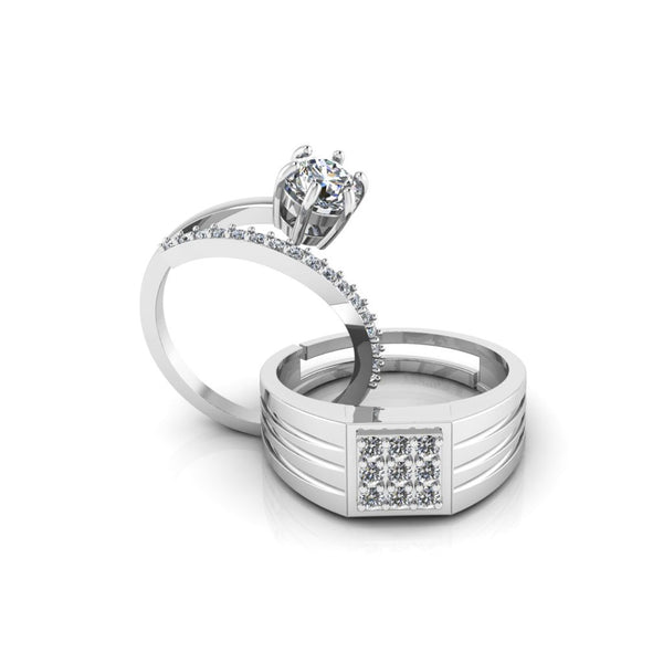 Pure 925 Silver Special Cluster Cubic Zircon Couples Ring
