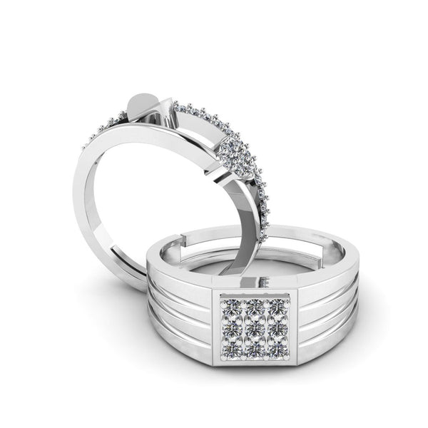 Pure 925 Silver Special Cluster Zircon Heart Ring For Couples