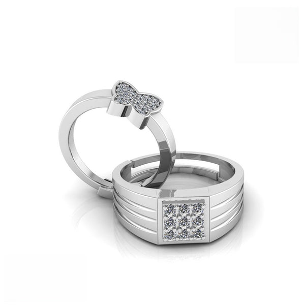 Pure 925 Silver Special Cluster studded Butterfly Couples Ring