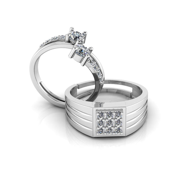 Pure 925 Silver Special Cluster Cubic Zircon Couples Ring