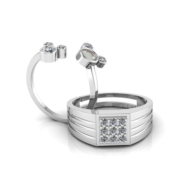 Pure 925 Silver Cluster Cute Mickey Enamel Couples Ring