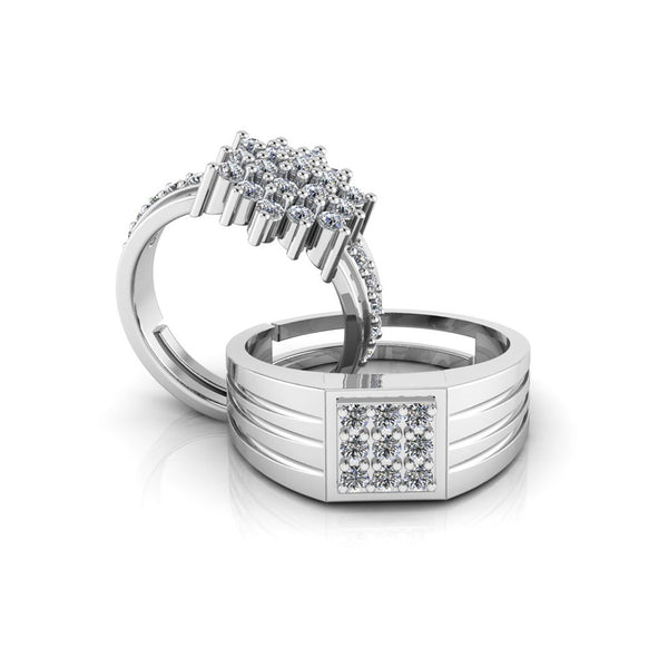 Pure 925 Silver Special Cluster Pretty Posy Cocktail  Ring For Couples