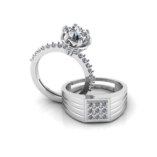 Pure 925 Silver Special Cluster Miss Carat Couples Ring