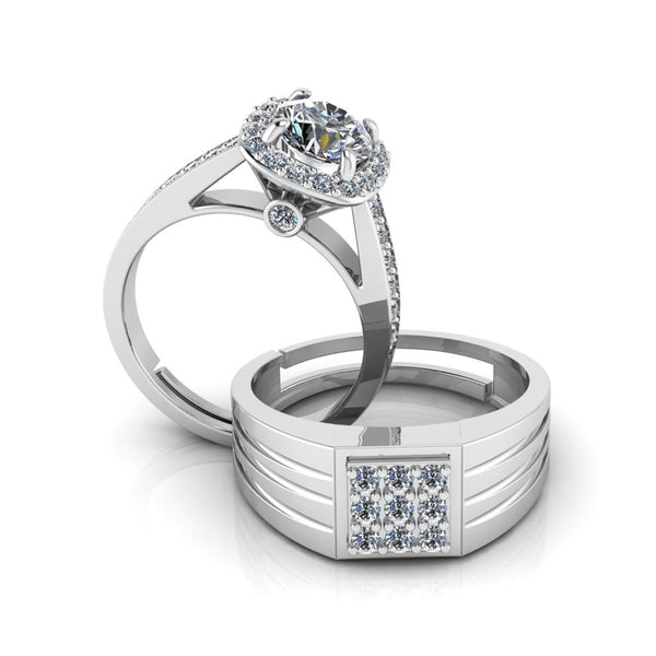 Pure 925 Silver Special Cluster Promise Couples Ring