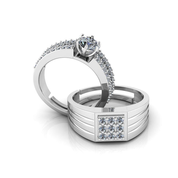 Pure 925 Silver Special Cluster Triple Lair Solitaire Couples Ring