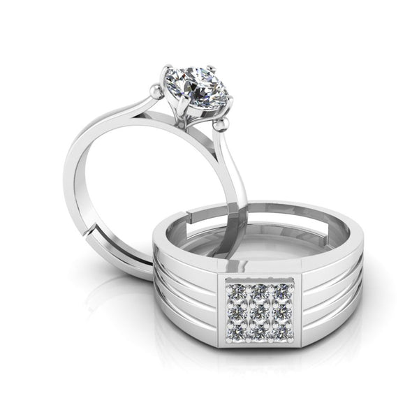 Pure 925 Silver Special Cluster  Moissanite Couples Ring