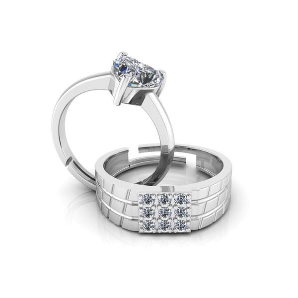 Pure 925 Silver Cut Diamond Heart Couples Ring