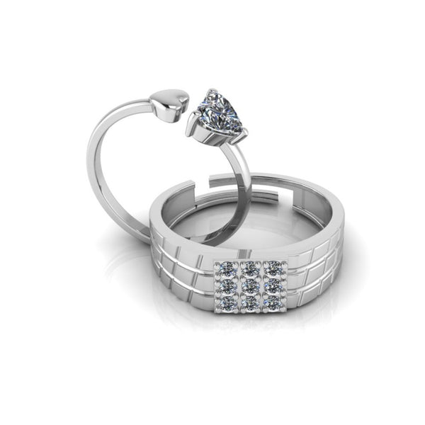 Pure 925 Silver Cut Diamond Double Heart Ring For Couples