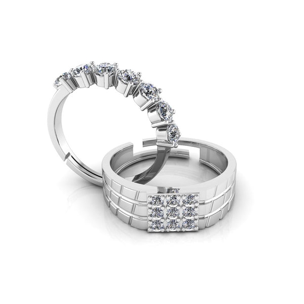 Pure 925 Silver Cut Diamond Studded Ring For Couples