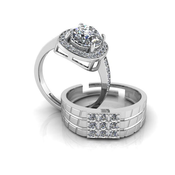 Pure 925 Silver Queens Cut Diamond Special Couples Ring