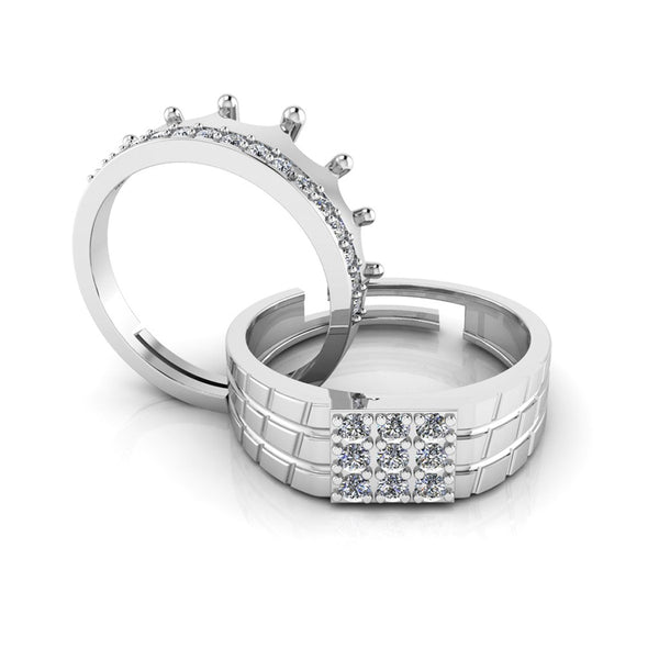 Pure 925 Silver Crown Cut Diamond Couples Ring