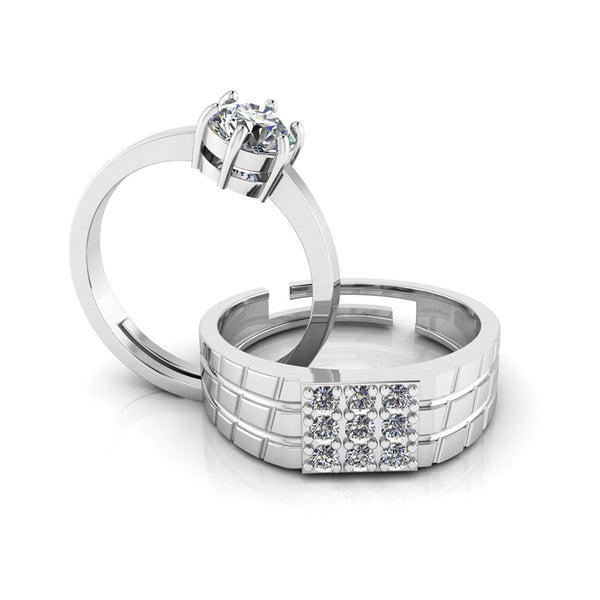 Pure 925 Silver Cut Diamond Solitaire Ring For Couples