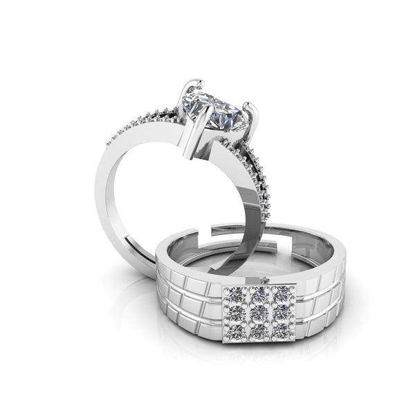 Pure 925 Silver Cut Diamond Royal Heart Couples Ring