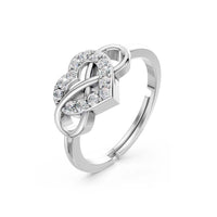925 Sterling Silver Adjustable Heart Knot Ring with CZ Stones | Romantic Gift for Women & Girls