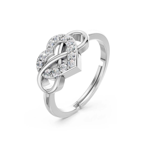 925 Sterling Silver Adjustable Heart Knot Ring with CZ Stones | Romantic Gift for Women & Girls