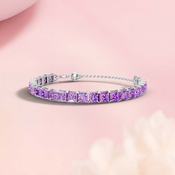 Miss Highness 925 Silver Adjustable Bracelet, Purple Zircon Diamond, Rhodium Plated Tennis Bracelet for Women