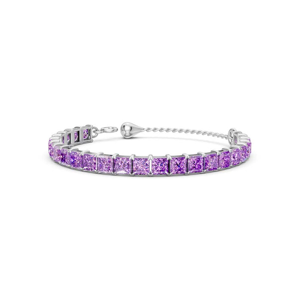 Miss Highness 925 Silver Adjustable Bracelet, Purple Zircon Diamond, Rhodium Plated Tennis Bracelet for Women