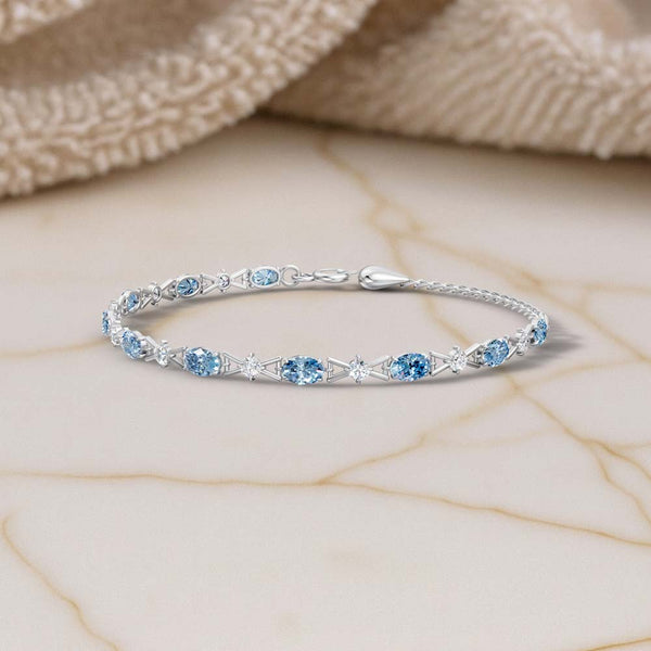 Miss Highness 925 Silver Blue CZ Bracelet with Crystals for Women – Elegant Adjustable Chain Design