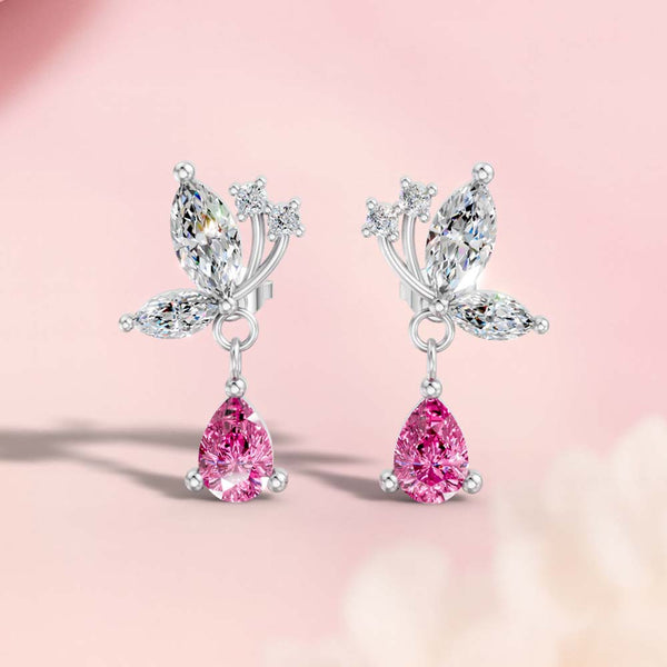 Miss Highness Pink Drop Zircon Earrings in 925 Silver & Rhodium For Women