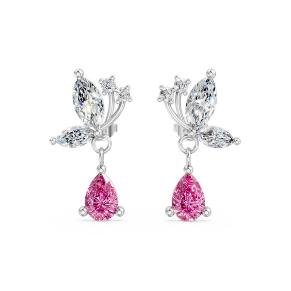 Miss Highness Pink Drop Zircon Earrings in 925 Silver & Rhodium For Women