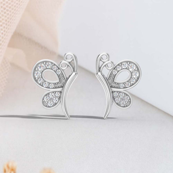 Miss Highness 925 Silver Butterfly Stud Earrings with Zircons For Women