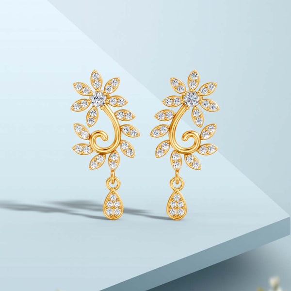 Miss Highness 925 Silver Floral Gold Drop Earrings with Zircons For Women