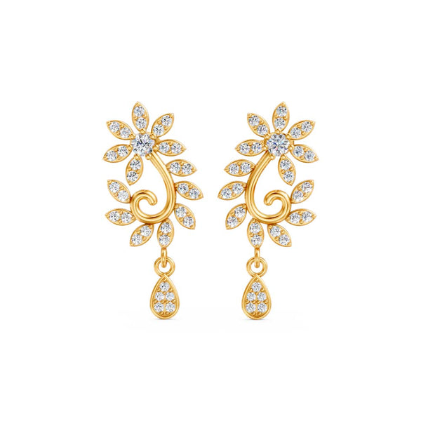 Miss Highness 925 Silver Floral Gold Drop Earrings with Zircons For Women