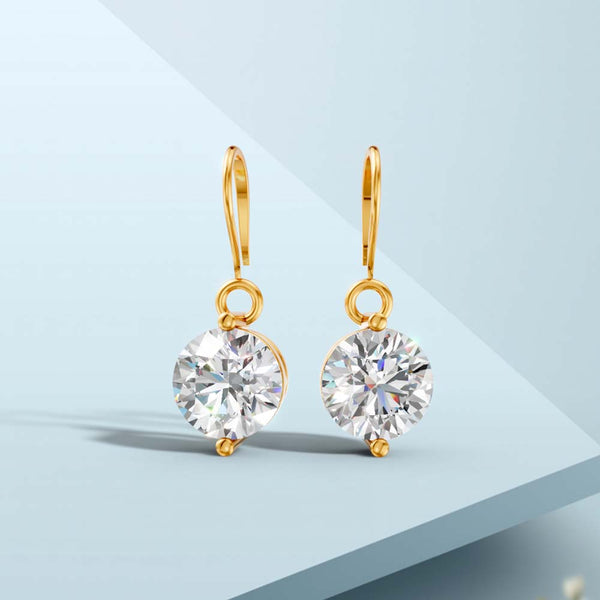 Classic Solitaire Gold-Plated 925 Silver Drop Earrings | Sparkling CZ Earrings for Women