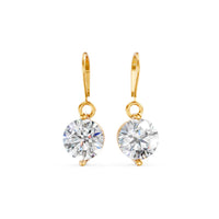 Classic Solitaire Gold-Plated 925 Silver Drop Earrings | Sparkling CZ Earrings for Women
