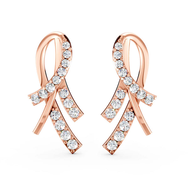 925 Silver Rose Gold Plated CZ Ribbon Stud Earrings for Women Elegant Party Gift Wear