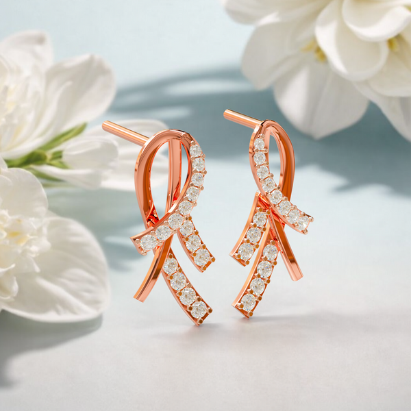 925 Silver Rose Gold Plated CZ Ribbon Stud Earrings for Women Elegant Party Gift Wear