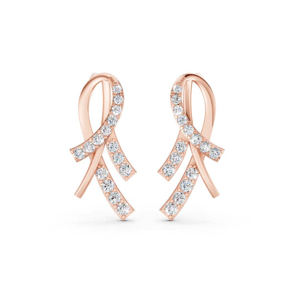 925 Silver Rose Gold Plated CZ Ribbon Stud Earrings for Women Elegant Party Gift Wear