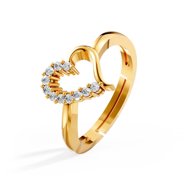925 Sterling Silver 24K Gold-Plated Heart Open Ring for Women & Girls