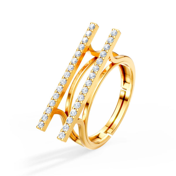 925 Sterling Silver 24K Gold-Plated Dual Bar Open Ring for Women & Girls