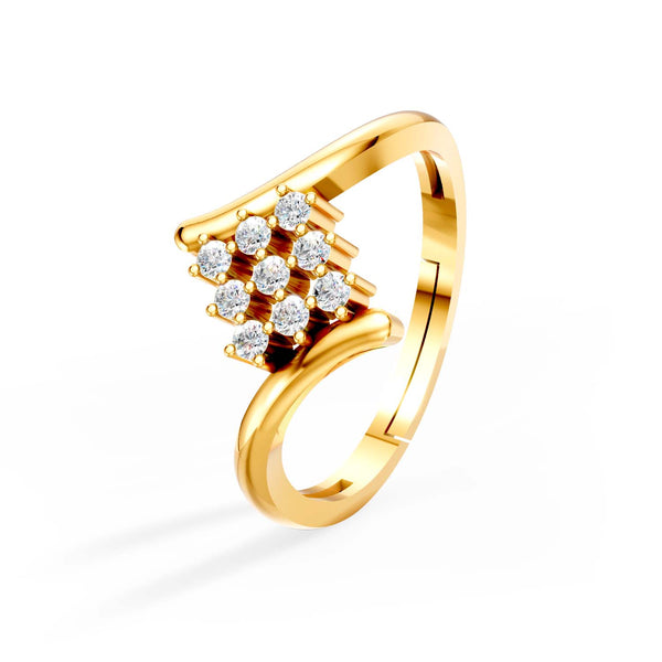 925 Sterling Silver 24K Gold-Plated Diamond Cluster Open Ring for Women & Girls