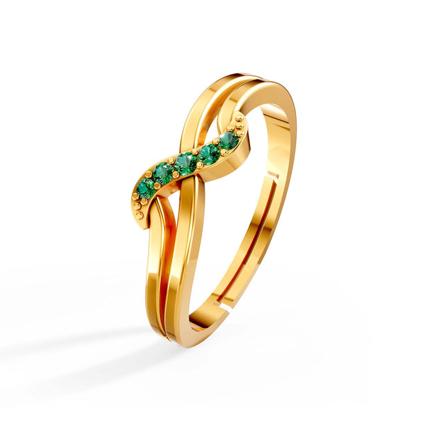 925 Sterling Silver 24K Gold-Plated Green Stone Wave Open Ring for Women & Girls